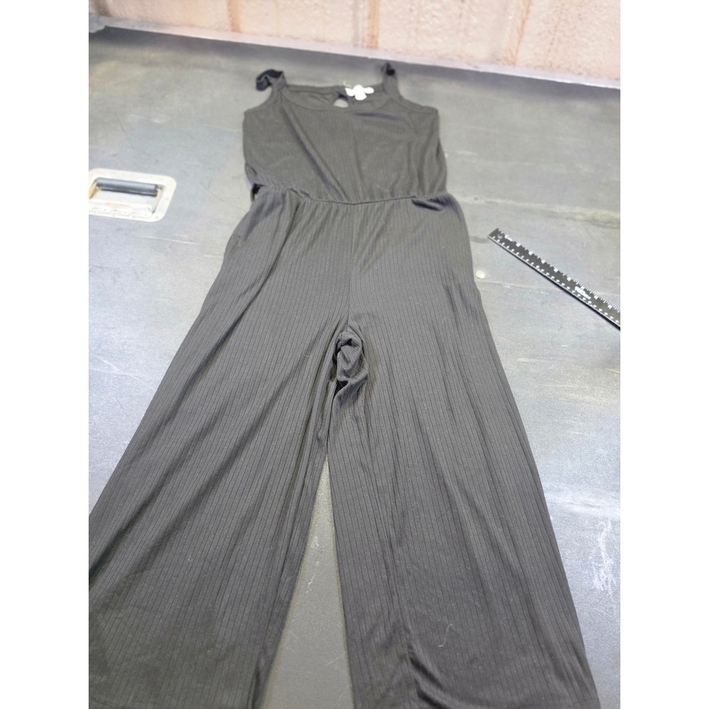 Black Ribbed Knit Sleeveless Wide Leg Jumpsuit with zMinimalust Keyhole Back
